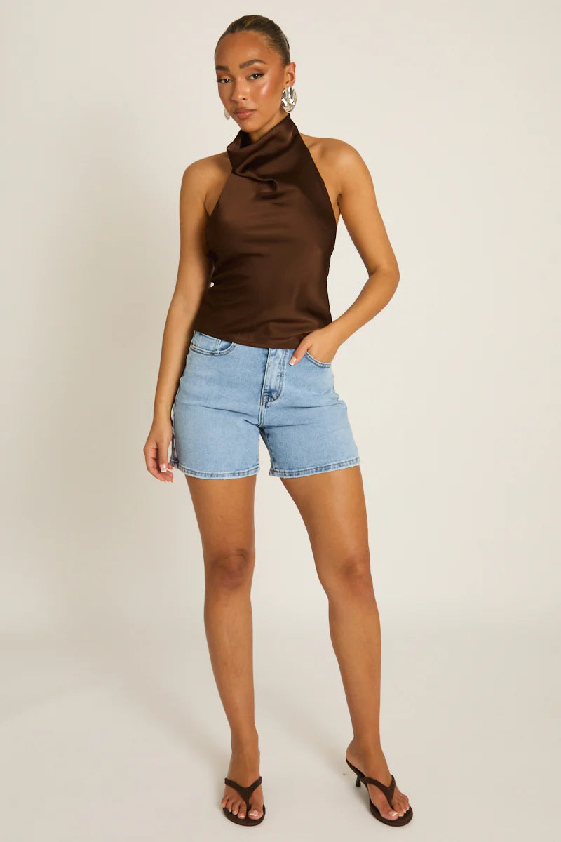 Elara Halter Top - Chocolate