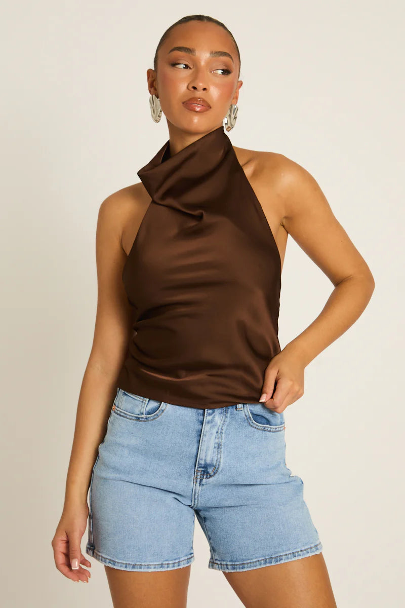 Elara Halter Top - Chocolate