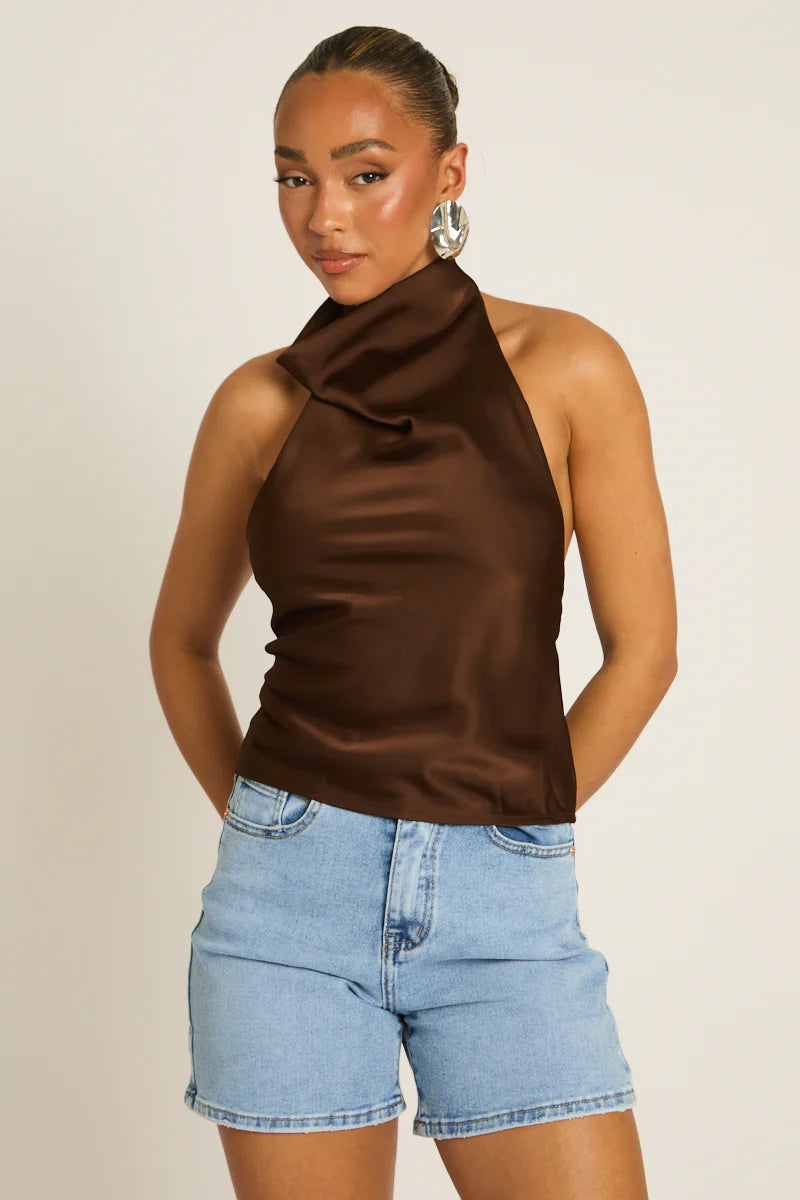 Elara Halter Top - Chocolate
