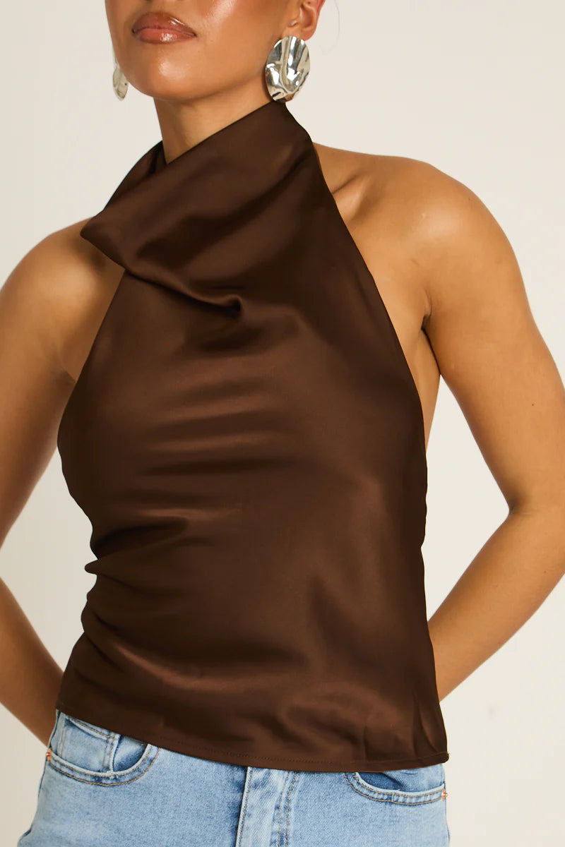 Elara Halter Top - Chocolate