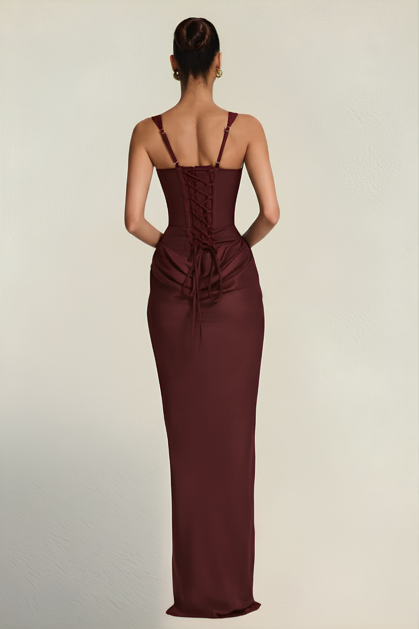 Elara – Vestido Corset Esculpido Burdeos
