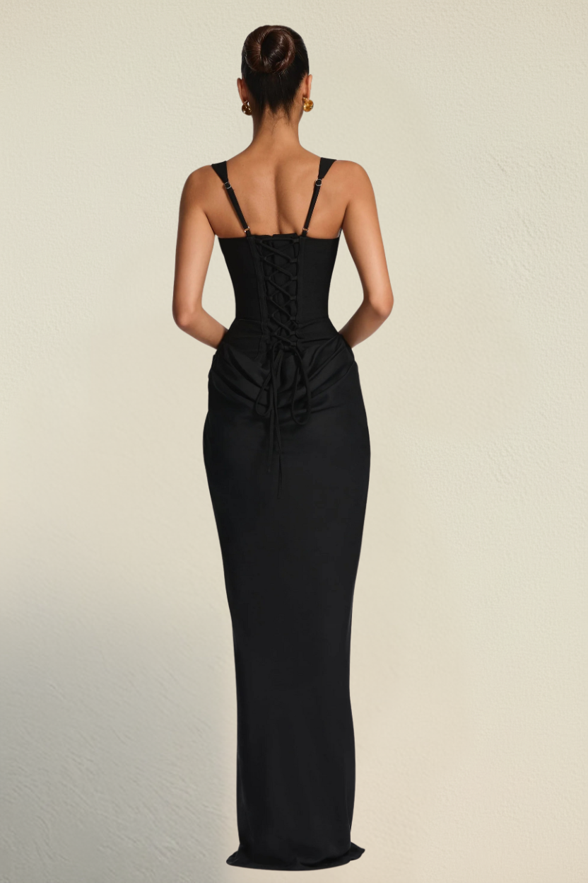 Elara – Vestido Corset Esculpido Negro