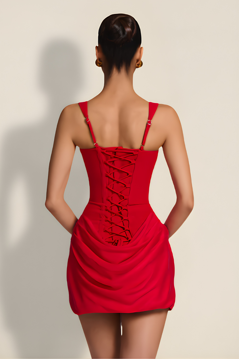 Elara – Vestido Mini Corset Efecto Silueta Rojo