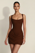Elara – Vestido Mini Corset Efecto Silueta Chocolate