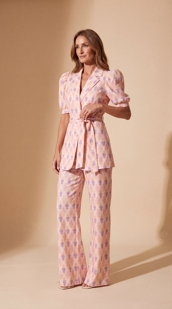 Chiara | Conjunto Blazer & Pantalón Acampanado Estampado