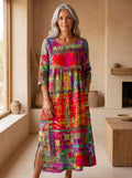 Manuela | Vestido Denim con Patchwork Étnico