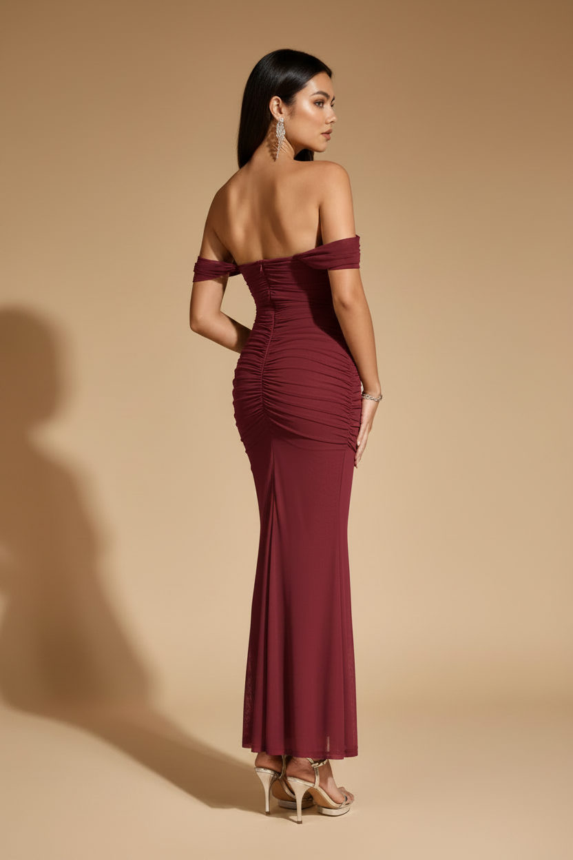 Serena Vestido Largo Drapeado Raspberry