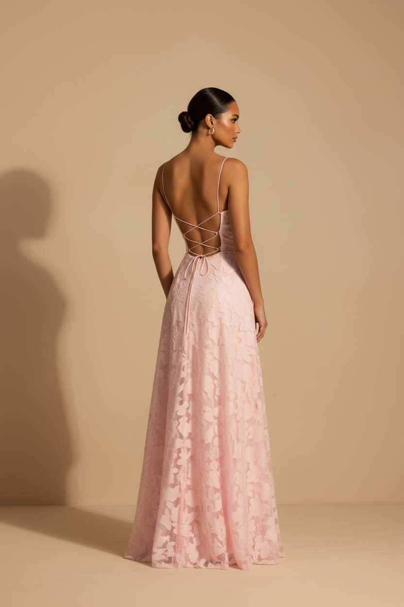 Francesca – Vestido Largo Encaje Ajuste Elegante Rosa
