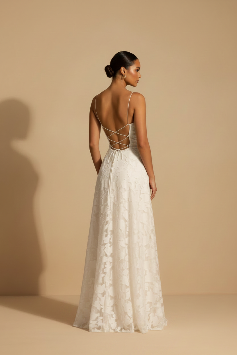 Francesca – Vestido Largo Encaje Ajuste Elegante Blanco