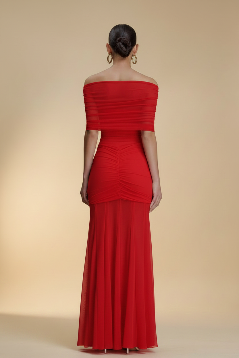 Aurelia – Vestido Maxi Drapeado Efecto Silueta Rojo
