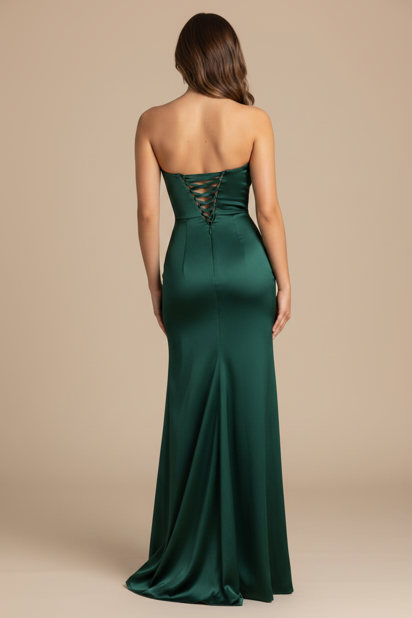 Serena – Vestido Maxi Strapless Efecto Silueta Verde