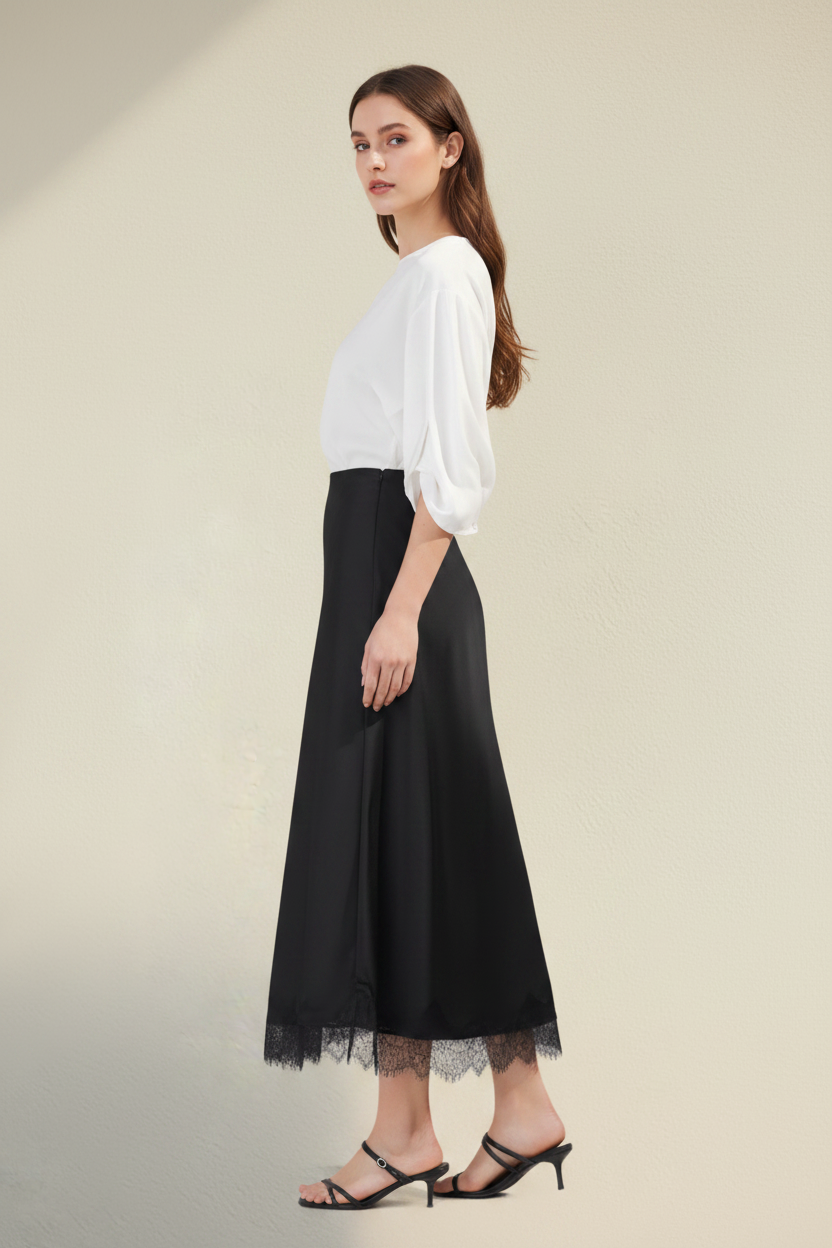 Noire – Falda Midi Encaje Efecto Elegante