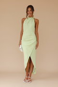 Celia – Vestido Midi Halter Efecto Silueta Verde