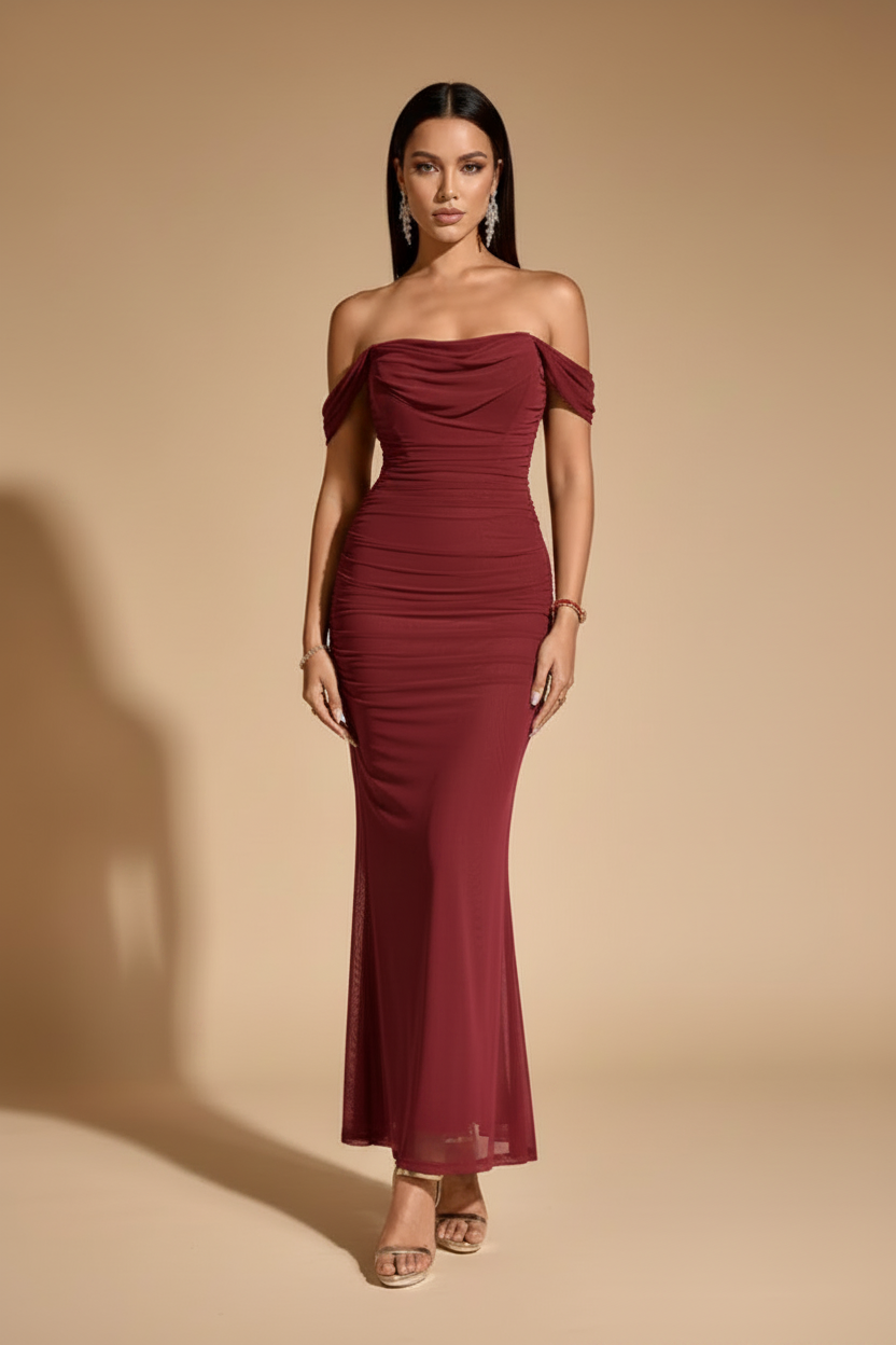 Serena Vestido Largo Drapeado Raspberry