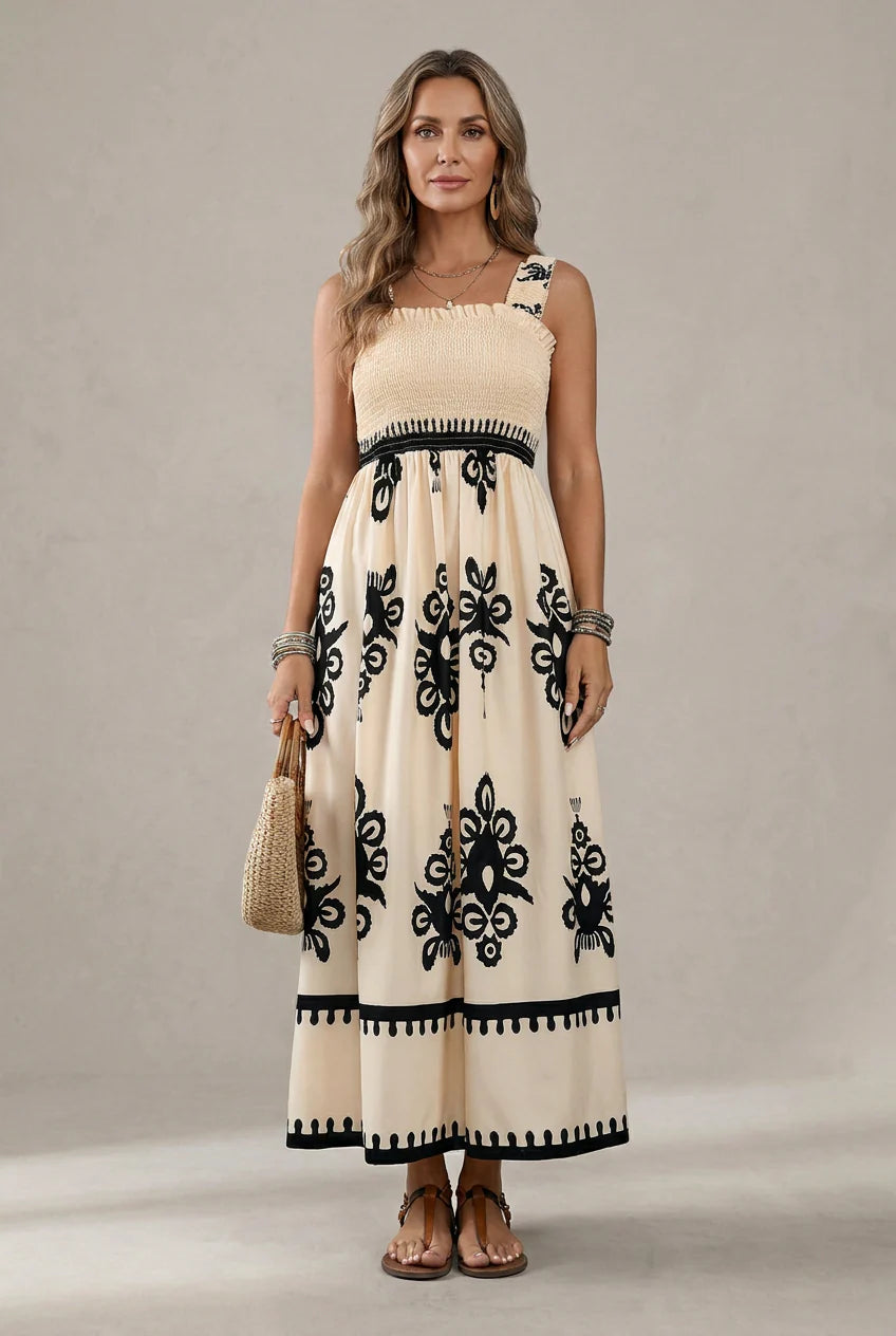Martina | Vestido maxi con estampado artístico