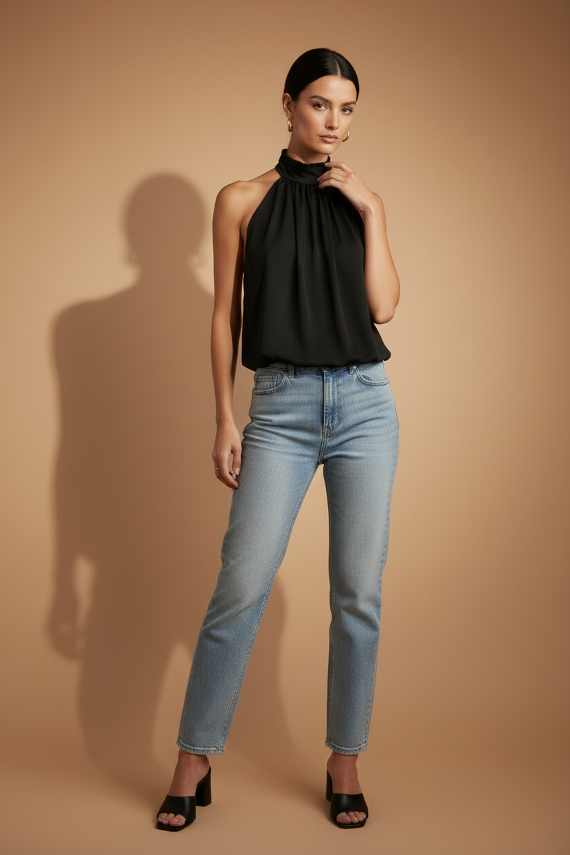 Top Halter Fluido Elara – Negro