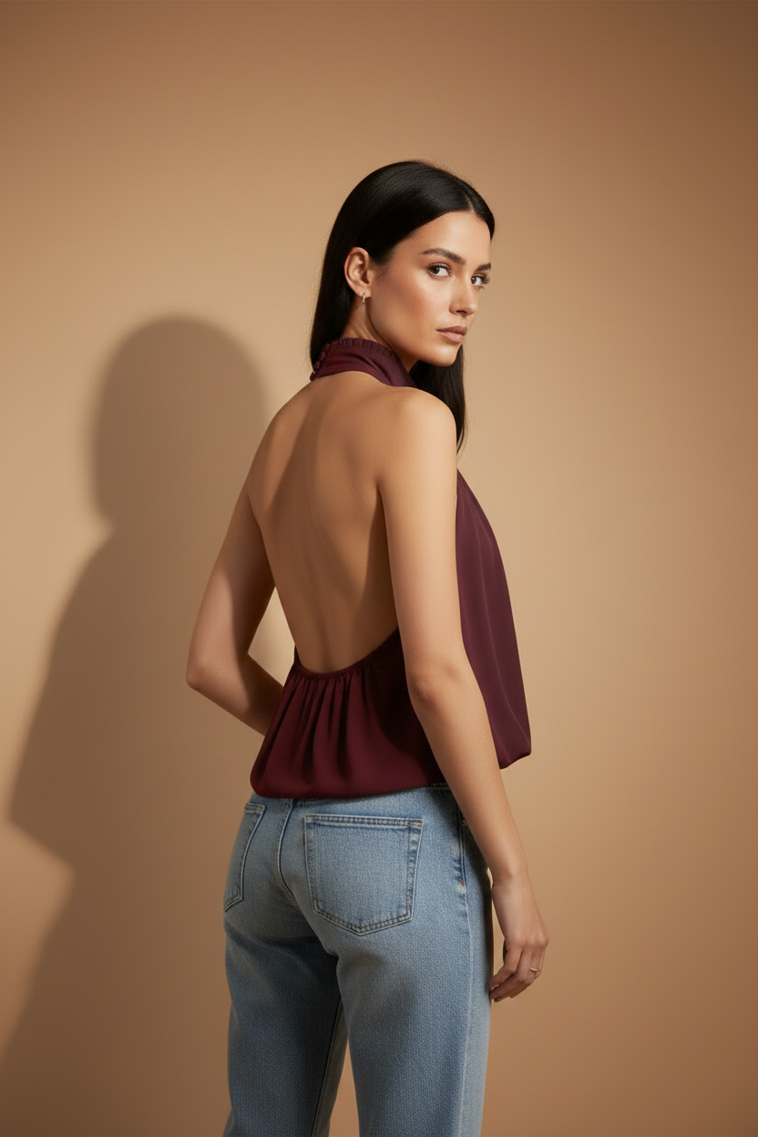 Top Halter Fluido Elara – Burdeos