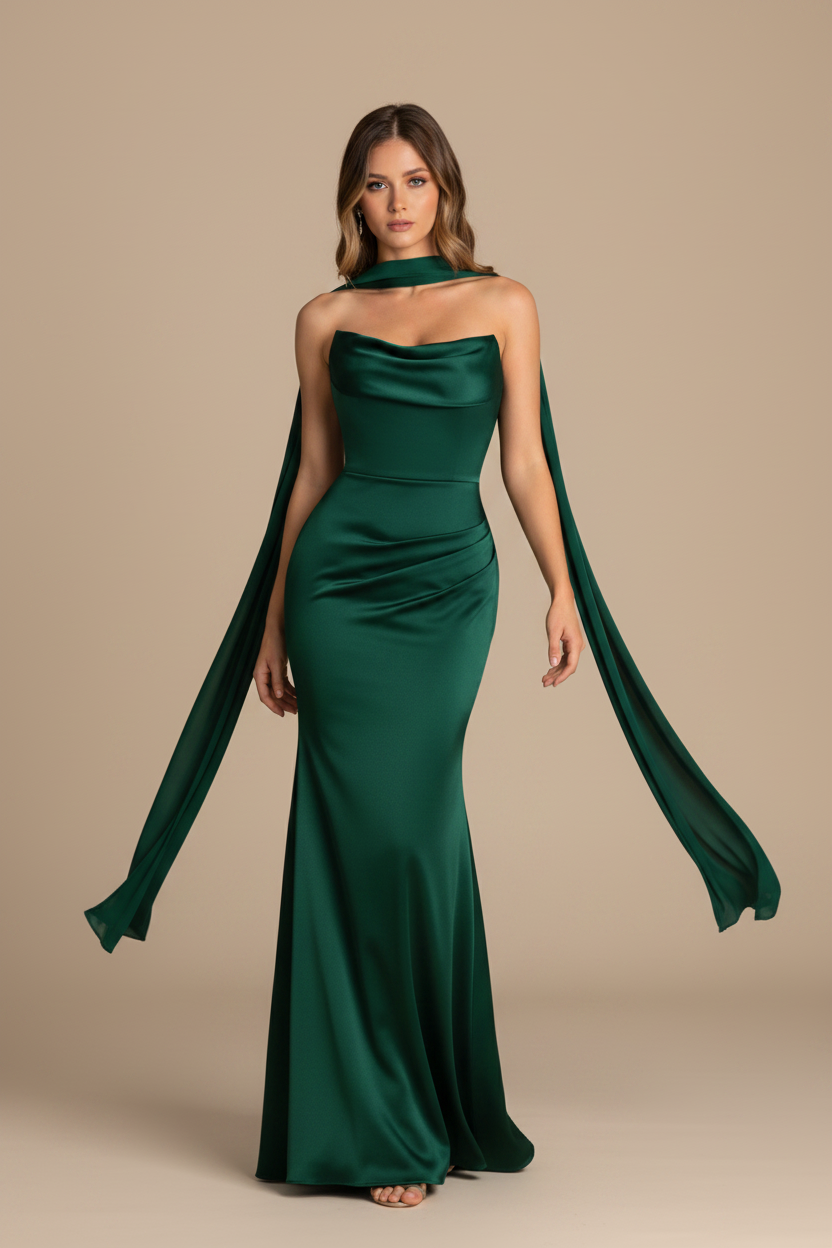 Serena – Vestido Maxi Strapless Efecto Silueta Verde