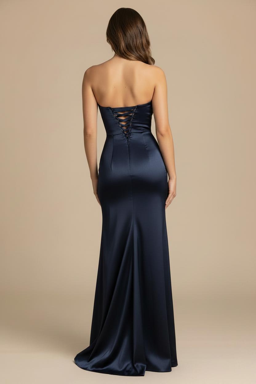 Serena – Vestido Maxi Strapless Efecto Silueta Azul Marino