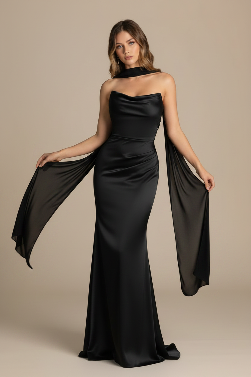 Serena – Vestido Maxi Strapless Efecto Silueta Negro