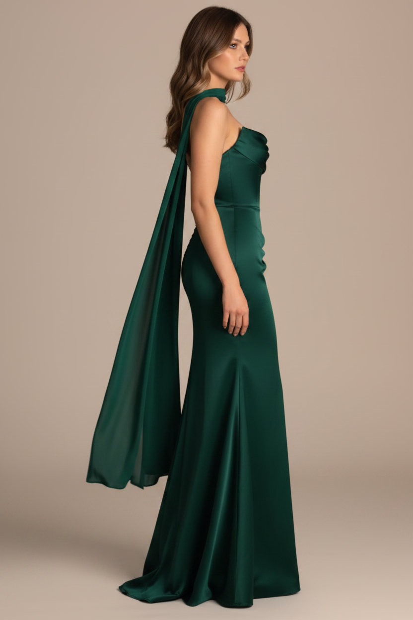 Serena – Vestido Maxi Strapless Efecto Silueta Verde