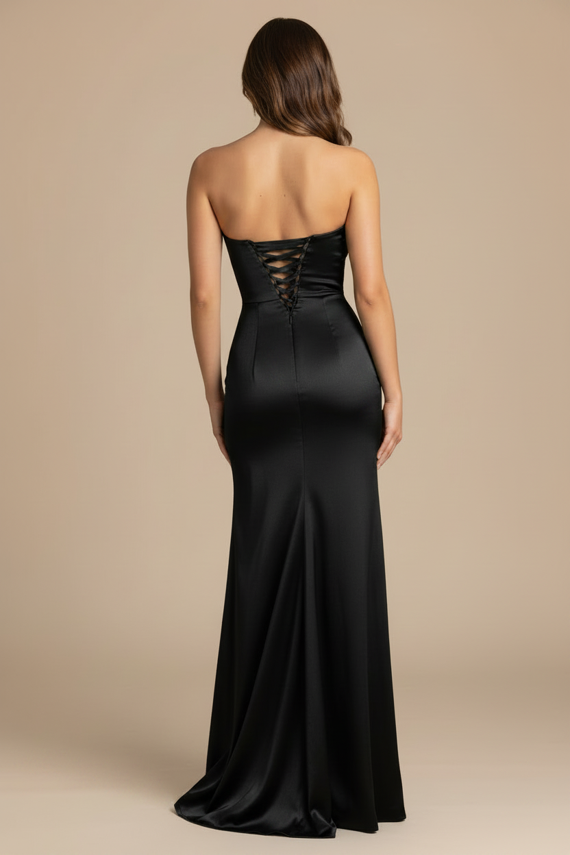 Serena – Vestido Maxi Strapless Efecto Silueta Negro