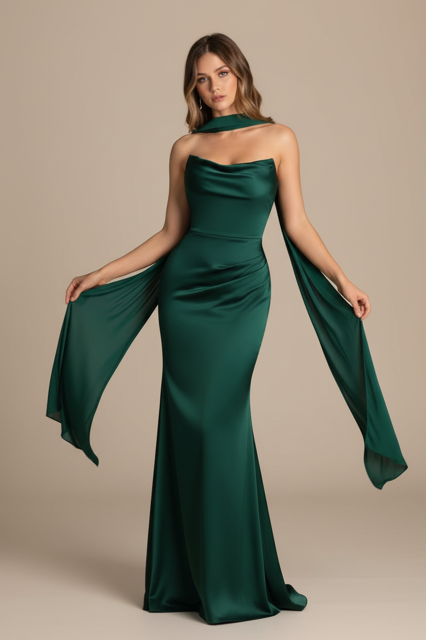 Serena – Vestido Maxi Strapless Efecto Silueta Verde