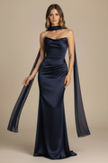 Serena – Vestido Maxi Strapless Efecto Silueta Azul Marino