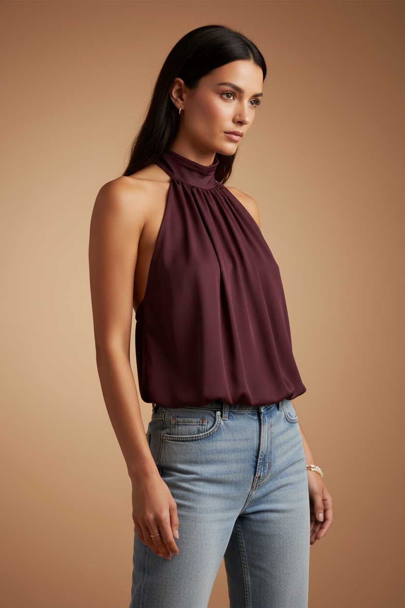 Top Halter Fluido Elara – Burdeos