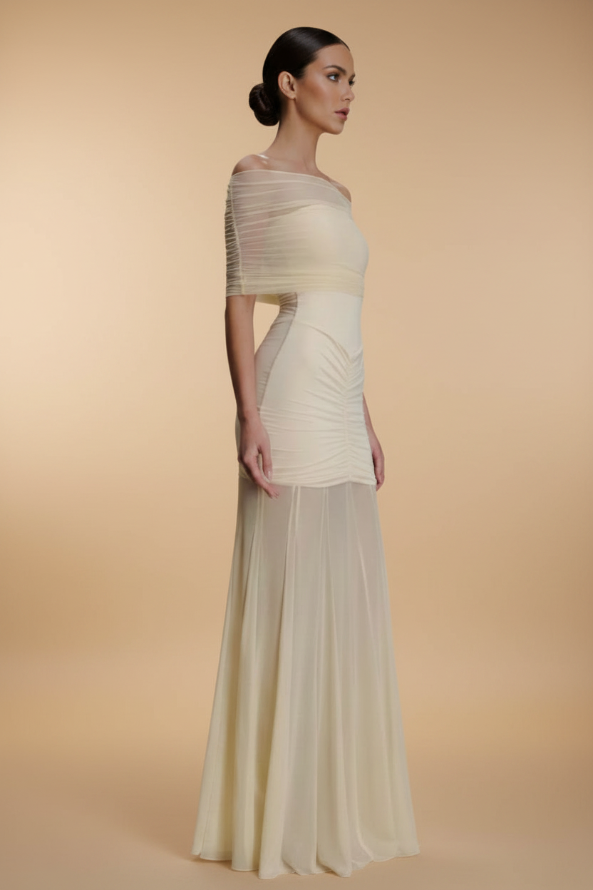 Aurelia – Vestido Maxi Drapeado Efecto Silueta