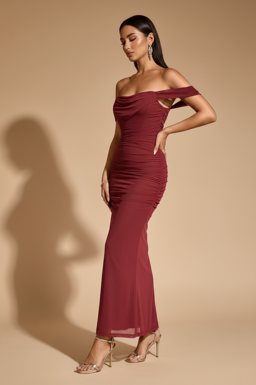 Serena Vestido Largo Drapeado Raspberry