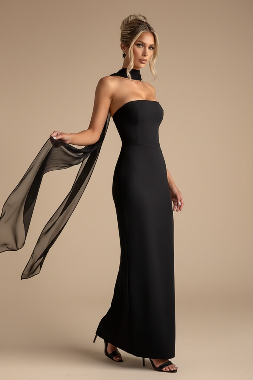 Vestido Maxi Strapless con Caída Fluida Negro