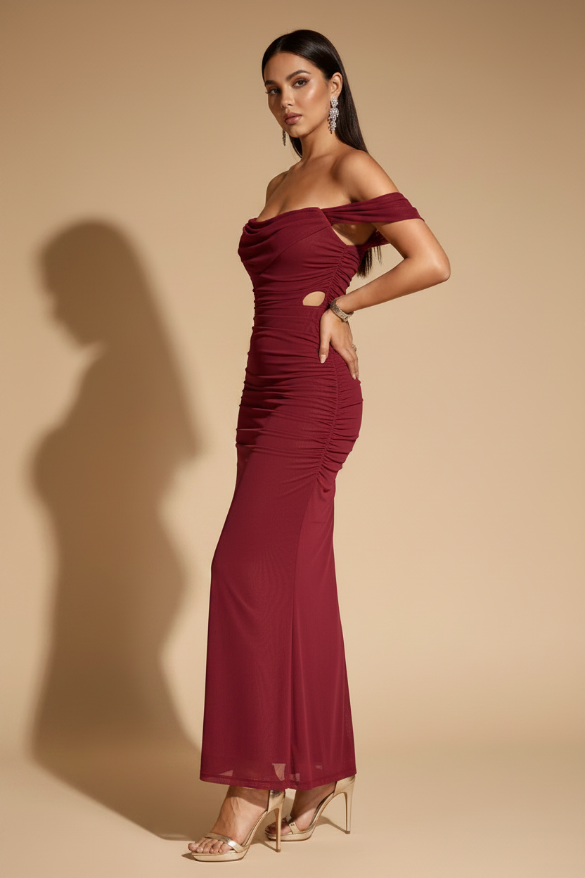 Serena Vestido Largo Drapeado Raspberry
