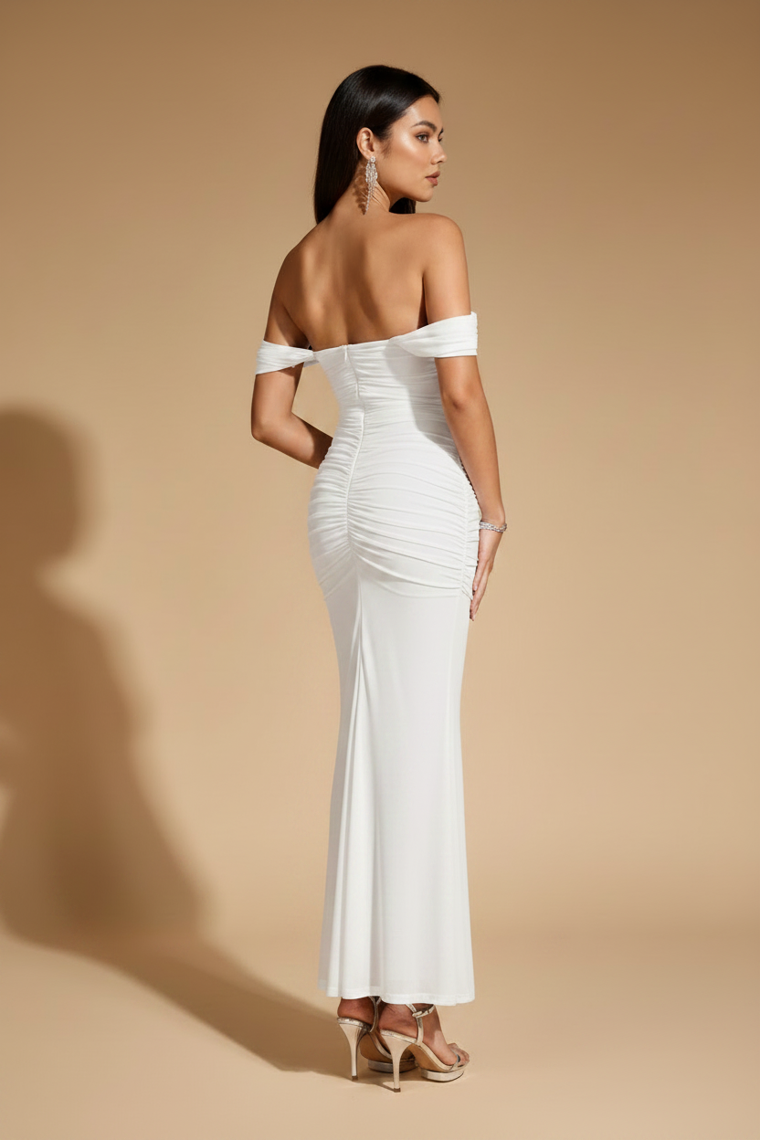 Serena Vestido Largo Drapeado Blanco