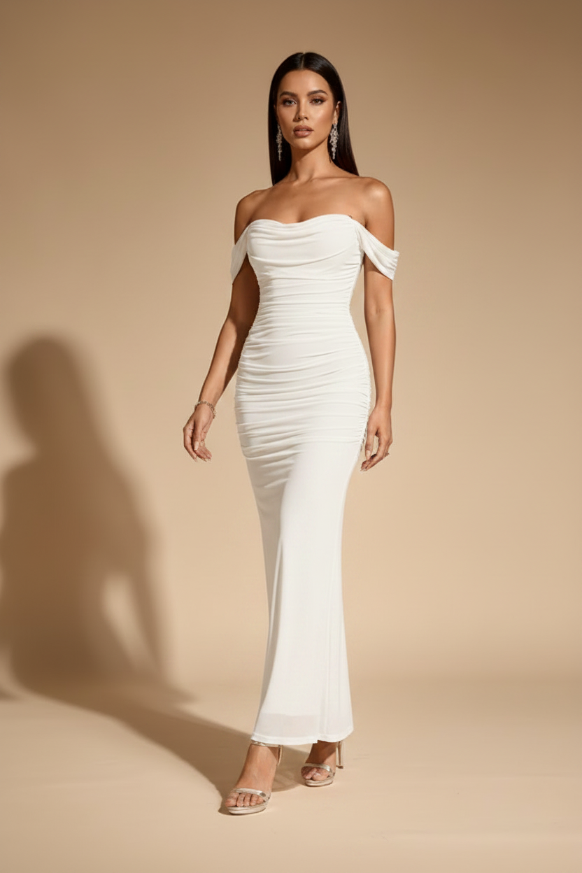 Serena Vestido Largo Drapeado Blanco