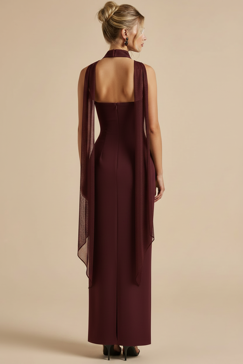 Vestido Maxi Strapless con Caída Fluida Borgoña