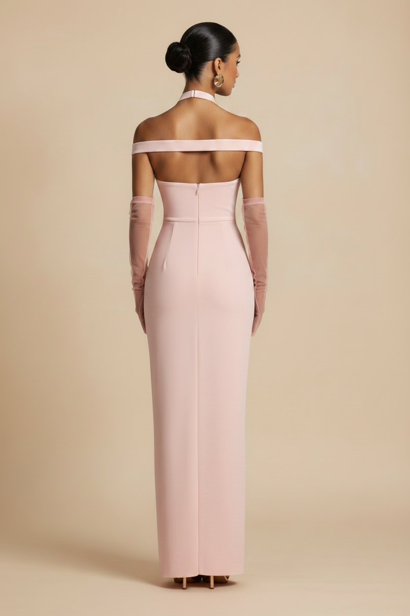 Selene – Vestido Maxi Off Shoulder Efecto Silueta Rosa
