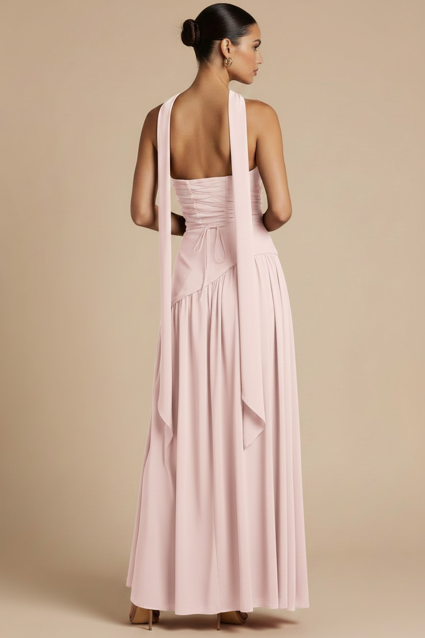 Valeria – Vestido Maxi Strapless Abertura Elegante Rosa Claro