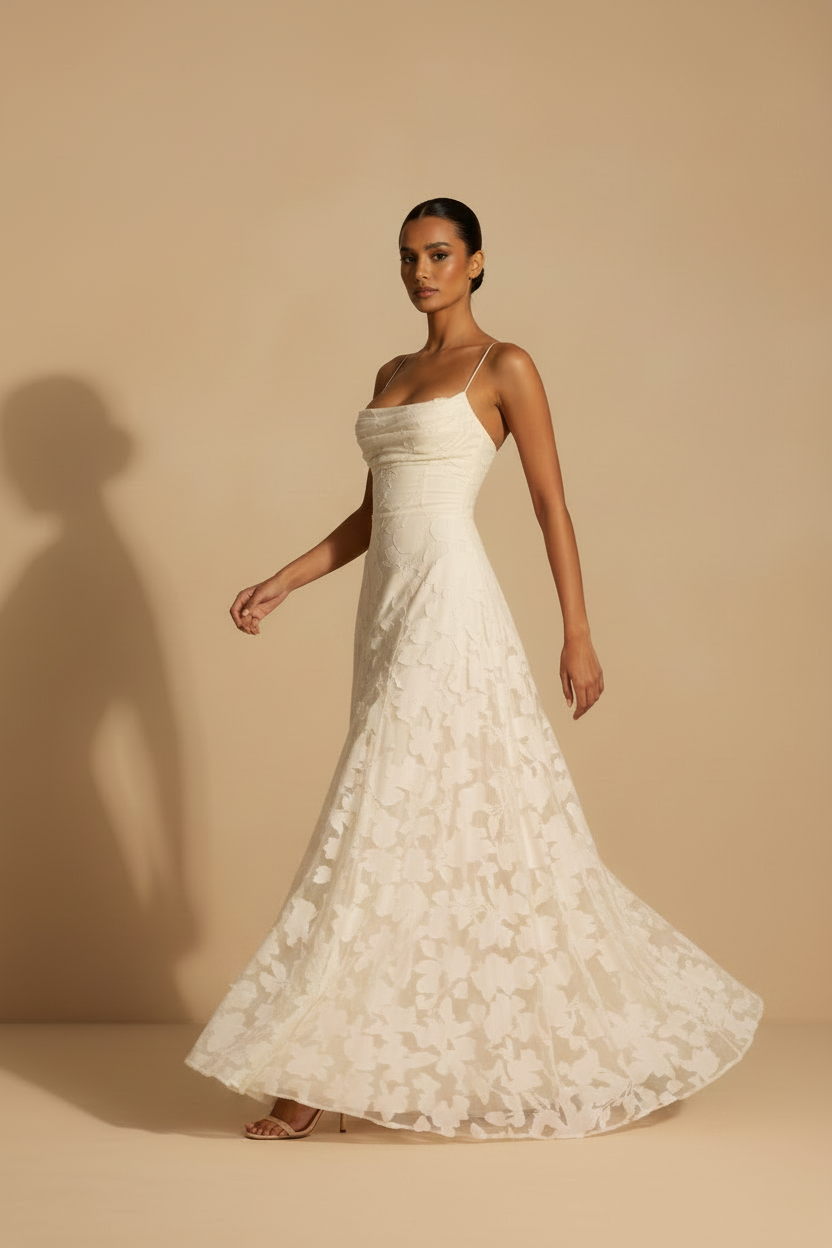 Francesca – Vestido Largo Encaje Ajuste Elegante Blanco