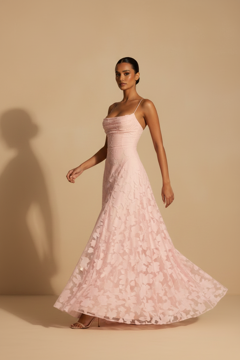 Francesca – Vestido Largo Encaje Ajuste Elegante Rosa