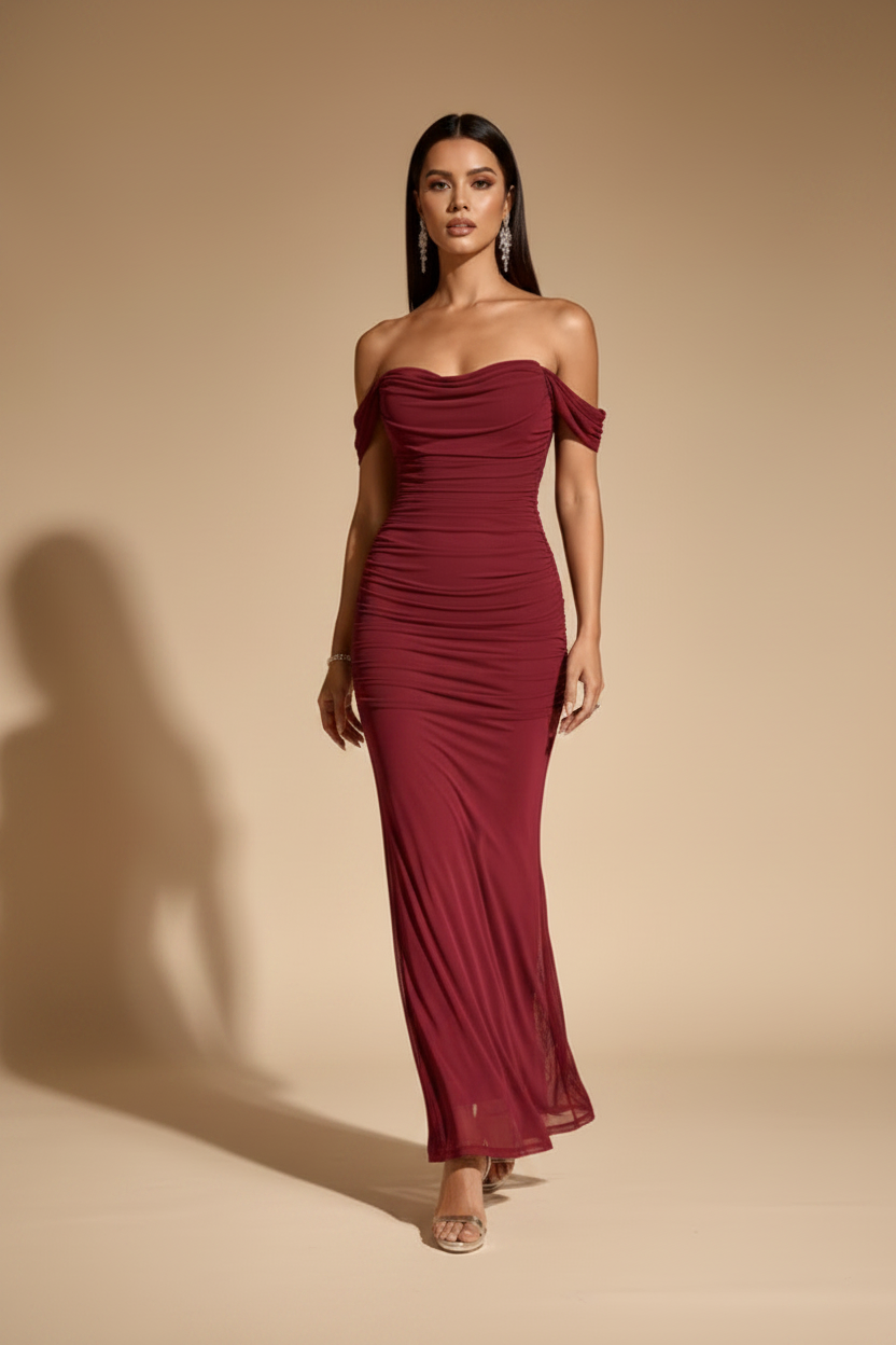 Serena Vestido Largo Drapeado Raspberry